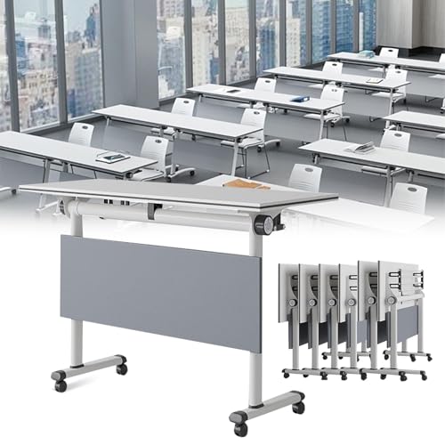 Tragbarer quadratischer Tisch mit Metallrahmen für Mobile Konferenzräume. Zusammenklappbare große Besprechungstische für Sitzungssäle. Platzsparend und mit stilvollem, zusammenklappbarem des von Meedlopia