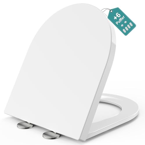 MEEJEE Toilettendeckel mit Absenkautomatik, 430*360mm KURZ D, Klodeckel D Form WC Sitz Weiß, Soft Close Klobrille, WC Deckel, D förmiger Klositz, Toilettensitze Familien, Quick Release Toilettenbrille von Meejee