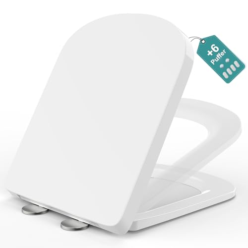 MEEJEE WC Sitz mit Absenkautomatik, Eckig Toilettendeckel, Soft Close Klodeckel, Klobrille Weiß, WC Deckel, Toilettensitz Familien, Automatische Toilettenbrille Quick-Release-Funktion, Klositz Quadrat von Meejee