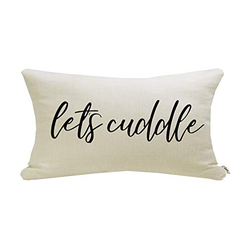 Anemoner Farmhouse Pillow Covers with Let’s Cuddle Quote 12 x 20 inch Farmhouse Rustic DÉcor Lumbar Pillow Covers with Saying Housewarming Gifts Family Room DÉcor von Meekio