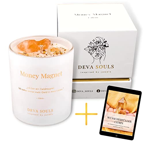 Aromatherapie Duftkerze im Glas mit Spruch I Kristall Kerze Citrin I Sojawachs Ritual Kerze I Für Yoga, Meditation und Journaling I blumig frischer rosé Duft I 44 Std. von Meer Coco