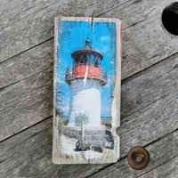 Leuchtturm Gellen Auf Hiddensee | Holzdruck Treibholz von Meergeschenke