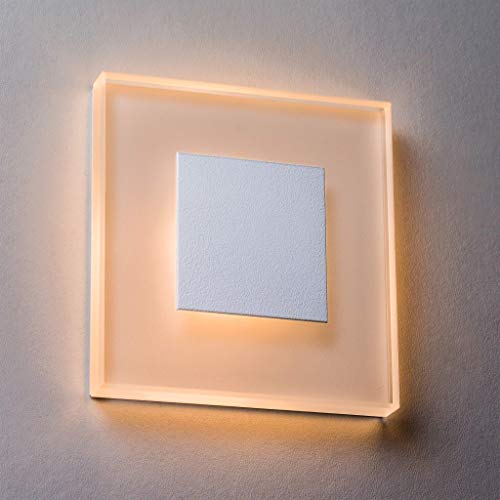LED Treppenbeleuchtung Premium SunLED Large Warmweiß 230V 1W Echtes Glas Treppenlicht mit Unterputzdose Treppen-Stufen-Beleuchtung Wandeinbauleuchte (ALU: Weiß; LICHT: Warmweiß, 1 Stück) von meerkatsysteme