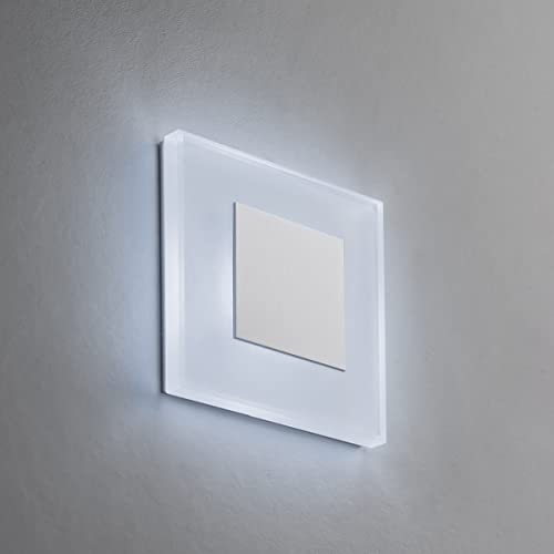 LED Treppenbeleuchtung Premium SunLED Small 230V 1W Echtes Glas Wandleuchten Treppenlicht mit Unterputzdose Treppen-Stufen-Beleuchtung Wand-Einbauleuchte (ALU: Weiß; LICHT: Kaltweiß, 10 Stück) von meerkatsysteme