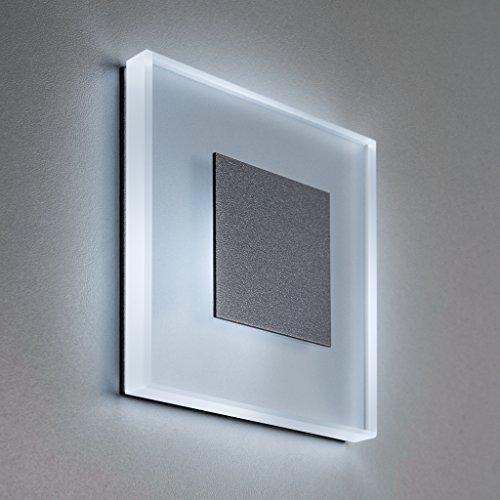 SET LED Treppenbeleuchtung Premium SunLED Large Kaltweiß 230V 1W Echtes Glas Treppenlicht mit Unterputzdose Treppen-Stufen-Beleuchtung Wandeinbauleuchte (ALU: Silbergrau; LICHT: Kaltweiß, 1 Stück) von meerkatsysteme