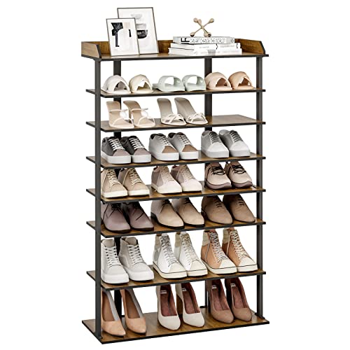 Mondeer Schuhregal, 7-stöckiges Schmales Schuhablage Holz Industriestil für Eingänge Flur Wohnzimmer Schlafzimmer, L70 x B28 x H113 cm, Rustikal Braun von Mondeer