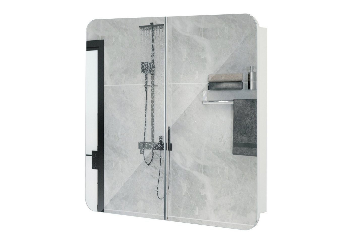 Mondeer Badezimmerspiegelschrank Badezimmerspiegel Hängeschrank, Wandschrank, mit 2 Türen 68 x 12.9 x 66 cm, Weiß von Mondeer
