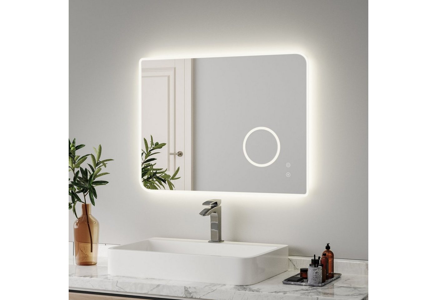 Meerveil Badspiegel Badezimmerspiegel, mit LED Beleuchtung, Touch Schalter, Antibeschlage, 80x60 cm von Meerveil