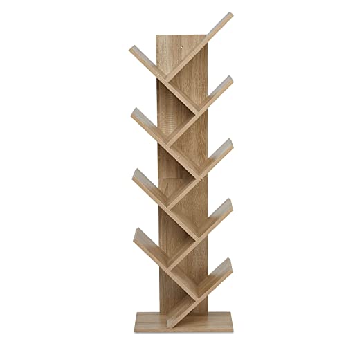 Meerveil Bücherregal, Aufbewahrungsregal in Baumform mit 9 Fächern aus Holz Regal for CDs Magazine in Büro Buchhandlung Home, 40x20x127cm, Eiche von Meerveil