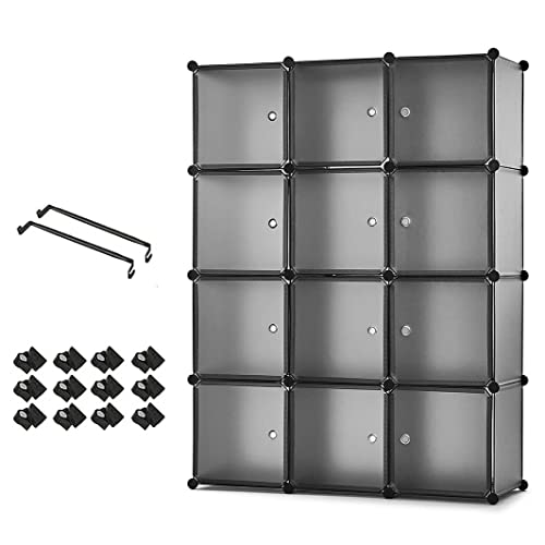 Mondeer Kleiderschrank, Steckregal Kunststoff, Garderobe Schrank Steckregalsystem, mit 2 Kleiderstange, DIY Modular Schrank für Platzsparende, Grau - 110 x 37 x 145 cm (B/T/H) von Mondeer