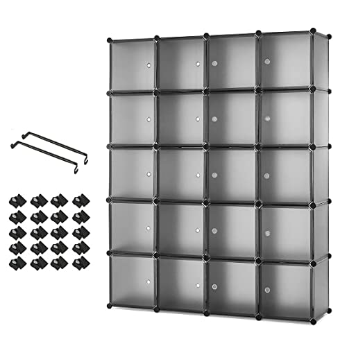 Mondeer Kleiderschrank, Steckregal Kunststoff, Garderobe Schrank Steckregalsystem, mit 2 Kleiderstange, DIY Modular Schrank für Platzsparende, Grau-145 x 37 x 180 cm, 20 Kubus von Mondeer