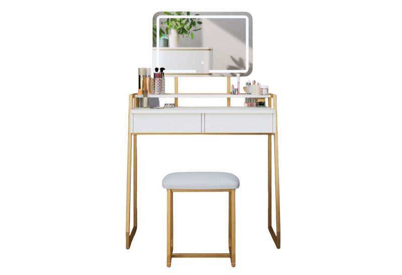 Mondeer Schminktisch Kosmetiktisch-Set(2-St), mit LED Beleuchtung, mit Spiegel einstellbare Helligkeit und Hocker von Mondeer