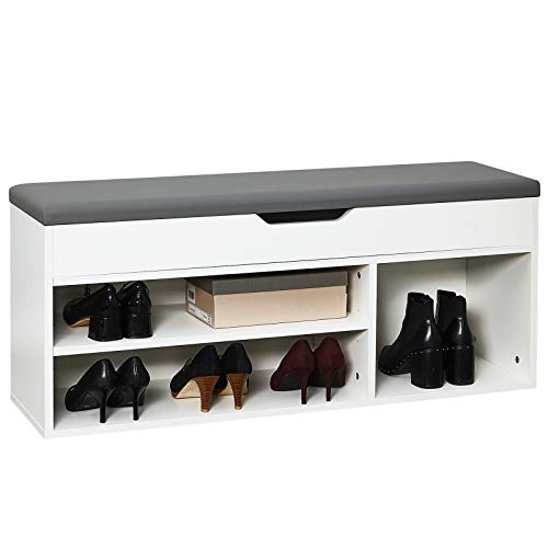 Meerveil Schuhbank mit Sitzfläche, Schuhregal Bank mit Stauraum für Flur Eingang, 104D x 30W x 45H cm, Weiß von Meerveil