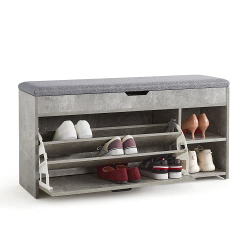 Meerveil Schuhbank mit Sitzfläche, Schuhbank mit Klappschublade Holz Industriestil für Flur Eingang, B100 x H52 x T30 cm, Grau Meerveil Schuhbank mit Sitzfläche, Schuhbank mit Klappschublade Holz Industriestil für Flur Eingang, B100 x H52 x T30 cm, Grau von Meerveil