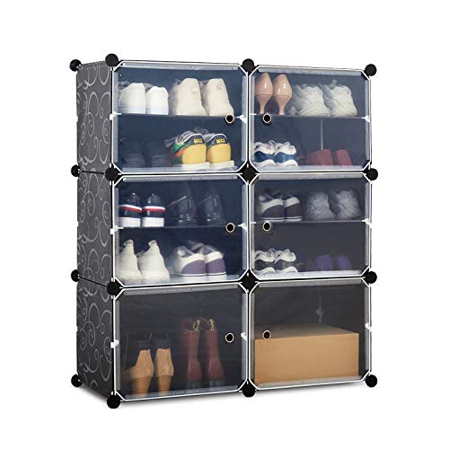 Mondeer Schuhschrank, Kunststoff Schuhablage mit 6 Fächer und 2 Reihen, DIY Schuhregal, Multifunktionaler Speicher, 83 * 31 * 93cm (Schwarz) von Mondeer