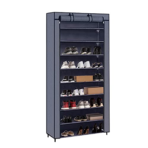 Mondeer Schuhschrank Stoffschrank 9 Ebenen, Schuhregal Stoffregal für ca. 45 Paare Schuhe,Schuhablage Schuhständer mit Schutzhülle, Grau 160cm*88cm*28cm von Mondeer