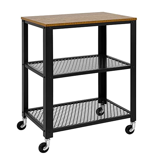 Meerveil Servierwagen, Küchenwagen, Rollwagen auf 4 Rollen und 3 Ablagen für Küche und Wohnzimmer, Stahlgestell Industrie-Design, 60x40x76.5cm, Braun von Meerveil