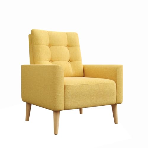 Meerveil Sessel, Sessel ​mit Armlehnen Massivholzbeine Modern Einfach für Schlafzimmer Wohnzimmer Balkon Büro, Gelb von Meerveil
