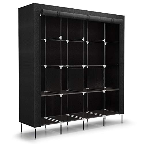 Mondeer Stoffschrank, Faltschrank mit 4 Kleiderstangen und 2 Taschen Höhe 180cm, Kleiderschrank für Schlafzimmer, Ankleidezimmer 180cm*170cm*45cm Schwarz von Mondeer