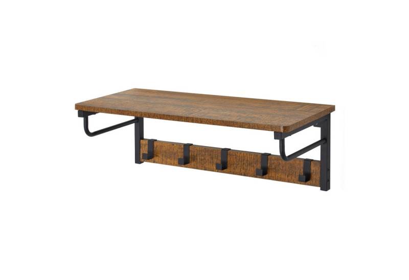 Mondeer Wandgarderobe Wandregal, mit 5 Haken und Ablage, 67 x 28 x 23,5 cm, Braun und Schwarz von Mondeer