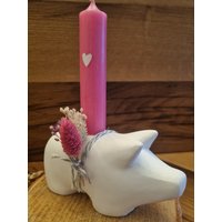Kerzenhalter Schwein | Scandi Deko Glücksschwein Kerzenständer Raysin Hygge Kerzen Silvester von Meerzwirn