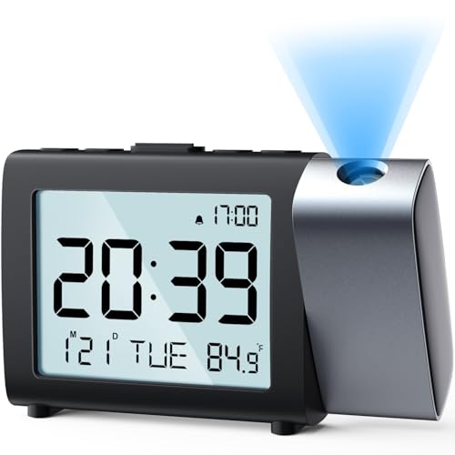 MeesMeek Projektion Digitaler Wecker: Digital Alarm Clock mit Temperatur Datum 12/24H einstellbare Helligkeit Lautstärke, Batteriebetriebene uhr für Kinder Senioren Schlafzimmer Nachttisch Büro (Blau) von MeesMeek