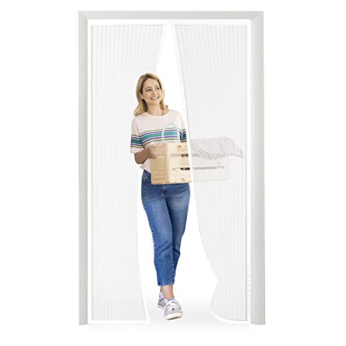 Fliegengitter Tür 100x200cm, Hohe Qualität Fliegengitter Balkontür Weiß Magnet, Insektenschutz für Einfache Montage Ohne Bohren von Meet Beauty