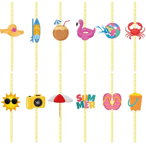 Cocktail Strohhalme,3D Strohhalme Papier 24 Stück Bunte Trinkhalme Papier für Sommer Pool Hawaii Party von Meet-shop