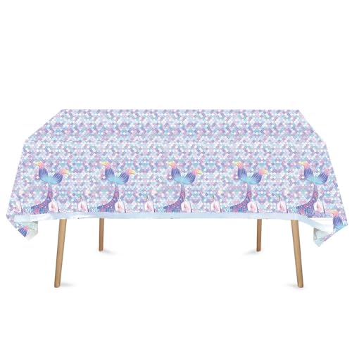 Meerjungfrau Tischdecken,Meerjungfrau Party Tablecloth 137 * 274cm Cake Table Decoration Background Disposable Tablecloth für Junge Girls Birthday Party Decoration Accessories von Meet-shop