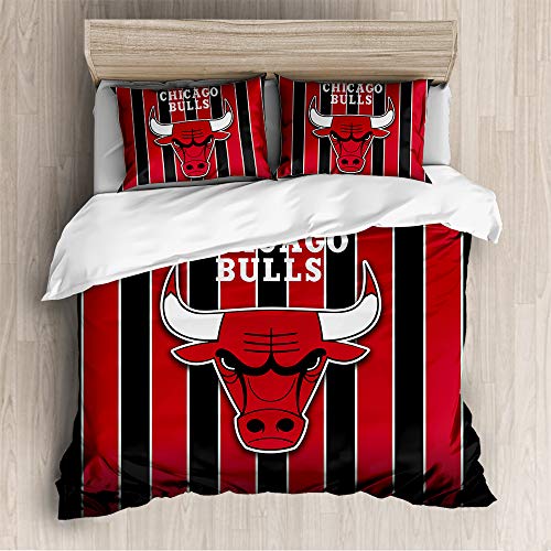 Meet Bettwäsche Mit Hochwertigem Bettbezug Aus Mikrofaser Und Zwei Kissenbezügen Basketball-Mannschaft (135x200cm+1/75x50cm 1.2M Bed,Chicago Bulls) von Meet