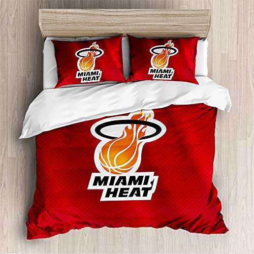 Meet Bettwäsche Mit Hochwertigem Bettbezug Aus Mikrofaser Und Zwei Kissenbezügen Basketball-Mannschaft (135x200cm+1/75x50cm 1.2M Bed,Miami Heat) von Meet