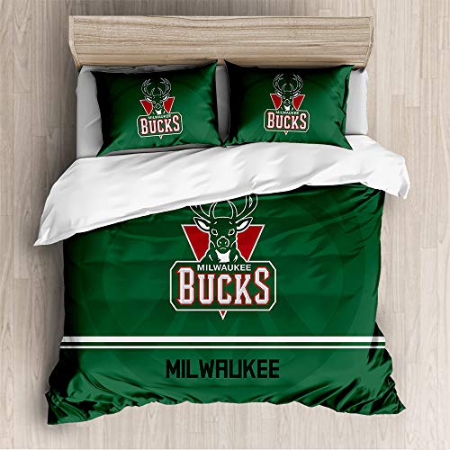 Meet Bettwäsche Mit Hochwertigem Bettbezug Aus Mikrofaser Und Zwei Kissenbezügen Basketball-Mannschaft (135x200cm+1/75x50cm 1.2M Bed,Milwaukee Bucks) von Meet