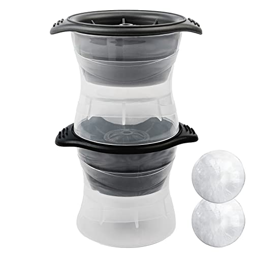 Meetall 2 runde große Eiswürfelformen für Whiskey, Cocktails und Softdrinks. Langsam schmelzen, super große Kugel-Eiswürfelbereiter. Jumbo-Größe in 6.4 cm, 2 Farben grau und schwarz. von meetall