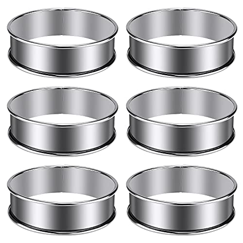 Meetory Backringe 8cm, 6 Stück Dessertring Tortenring Backringe Kuchenring Crumpet Ringe Rund Edelstahl Silber (8 x 2.5 cm) von Meetory