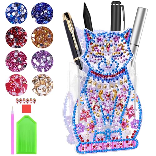 Meetory Painting Dia-mond Kinder Set, Geschenke für Mädchen 5 6 7 8 9 10 Jahre, Katze Painting Dia-mond Stiftehalter Mosaikherstellung für Kinder, Erwachsene von Meetory