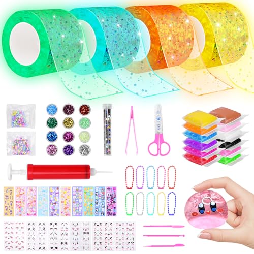 Meetory Nano Tape Bubbles Set - 63 Stück Nano Tape Leuchtet im Dunkeln Magie Nano Klebeband Nanoband Multipurpose Nano Bubbles Tape Set für junge mädchen mit Pailletten Aufkleber DIY craft kit, Favors von Meetory