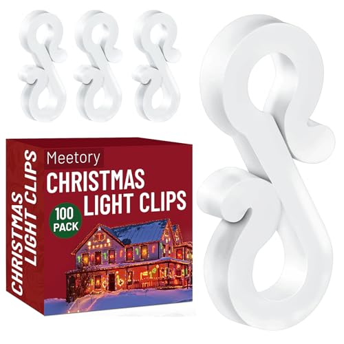 Meetory Weihnachtslicht-Clips, 100 Mini-Aufhängehaken für Dachrinnen & Schindeln, wetterfeste Kunststoffhaken für Weihnachtsbeleuchtung draußen von Meetory
