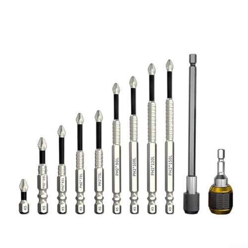11-teiliges magnetisches Kreuz-Schraubendreher-Bit-Set aus legiertem Stahl mit K5 rutschfester Doppelnut und Schnellwechsel-Kupplung für reduzierte Geräusche und Vibrationen PH2 von MeevrgR