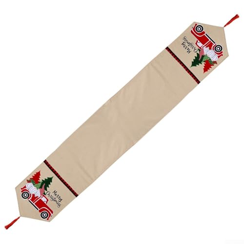 184 x 34 cm Leinen-Tischläufer mit karierten Weihnachtsbäumen und dekorativen Quasten für den Feiertagstisch von MeevrgR
