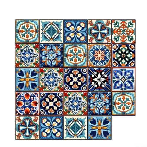 24 Stück selbstklebende Fliesenaufkleber im marokkanischen Stil, schnelle Anwendung für Heimdekorationsprojekte (20 x 20 cm) von MeevrgR