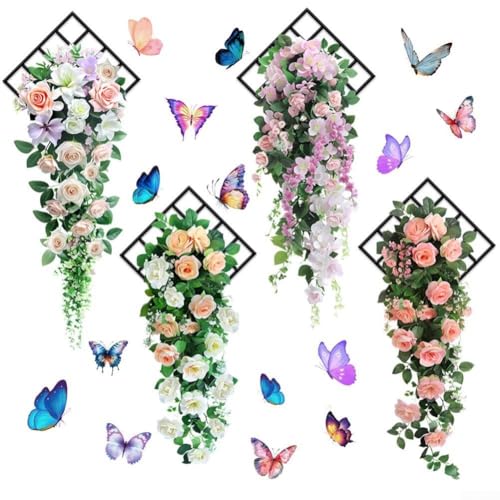 4 Stück 3D Blume und Schmetterling Wandaufkleber Abnehmbare PVC Abziehbilder für Wohnkultur auf verschiedenen Innenoberflächen von MeevrgR