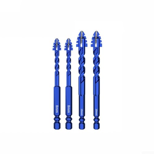 4-teiliges Exzenterbohrer-Set mit vier Rillen und Dreieck-Design für stabile, präzise Locherstellung auf Glas, Fliesen, Beton und Hartplastik (8+8+10+10) von MeevrgR
