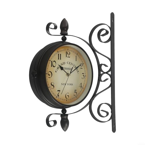 Antike doppelseitige Wanduhr mit schmiedeeiserner Halterung, perfekt für Heimdekoration und Zeitlesen in jedem Raum von MeevrgR