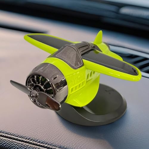 Auto Solar Dekoration Ornament mit rotierendem Propeller Kampfflugzeug Design, Solarenergie betrieben und Lichtsensing, um kontinuierlichen Rotationseffekt zu erzeugen (hellgrün) von MeevrgR