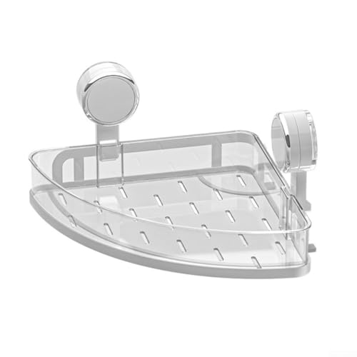 Badezimmer-Aufbewahrungsregal, kein Bohren erforderlich, mit Saugnapf, transparenter Eck-Caddy, zur sicheren Aufbewahrung von Toilettenartikeln oder Küchenutensilien (weiß) von MeevrgR