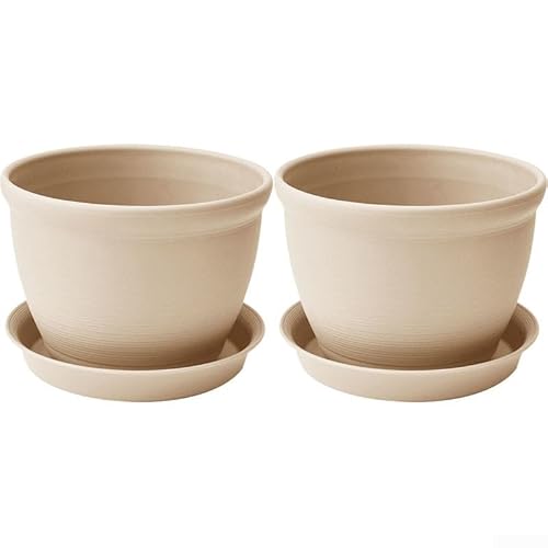Blumentopf-Set, 2er-Set, leicht und leicht zu reinigen, perfekt für Innen- und Außenbepflanzung (Beige + Boden) von MeevrgR