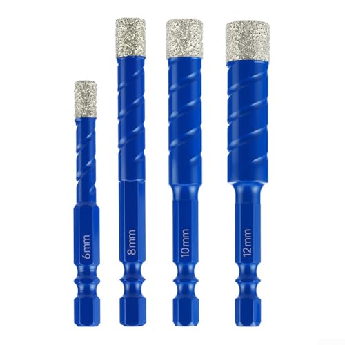 Bohrer-Set für Marmor, Granit, Glas, Fliesen, 4 Größen, 6, 12 mm, Sechskantschaft, Metall-Bits für präzises und stabiles Bohren von MeevrgR