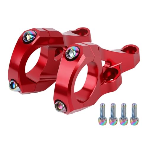 Direktmontagevorbau mit 6061 Aluminiumlegierung für DH für Dual Crown Gabeln, Mountainbikes mit 31 8 mm Lenkerklemmdurchmesser CNC-gefräster Vorbau und Schrauben (rot) von MeevrgR