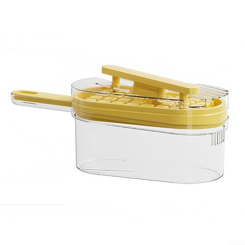Eiswürfelform mit 64 Fächern und Pressentriegelungssystem und stapelbarem Eisbehälter mit Deckel, auslaufsicheres Design hält Eis intakt für Partys, Picknicks oder alltägliche Getränkekühlung (gelb) von MeevrgR