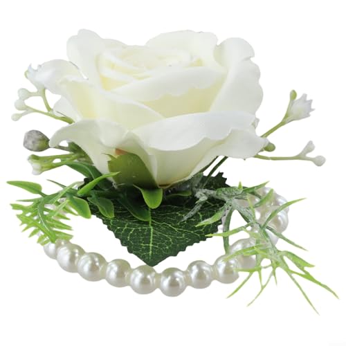Elegante Blume für das Handgelenk für Hochzeit & Feier, schönes Rosen-Design für alle Anlässe (1 Stück weiß) von MeevrgR